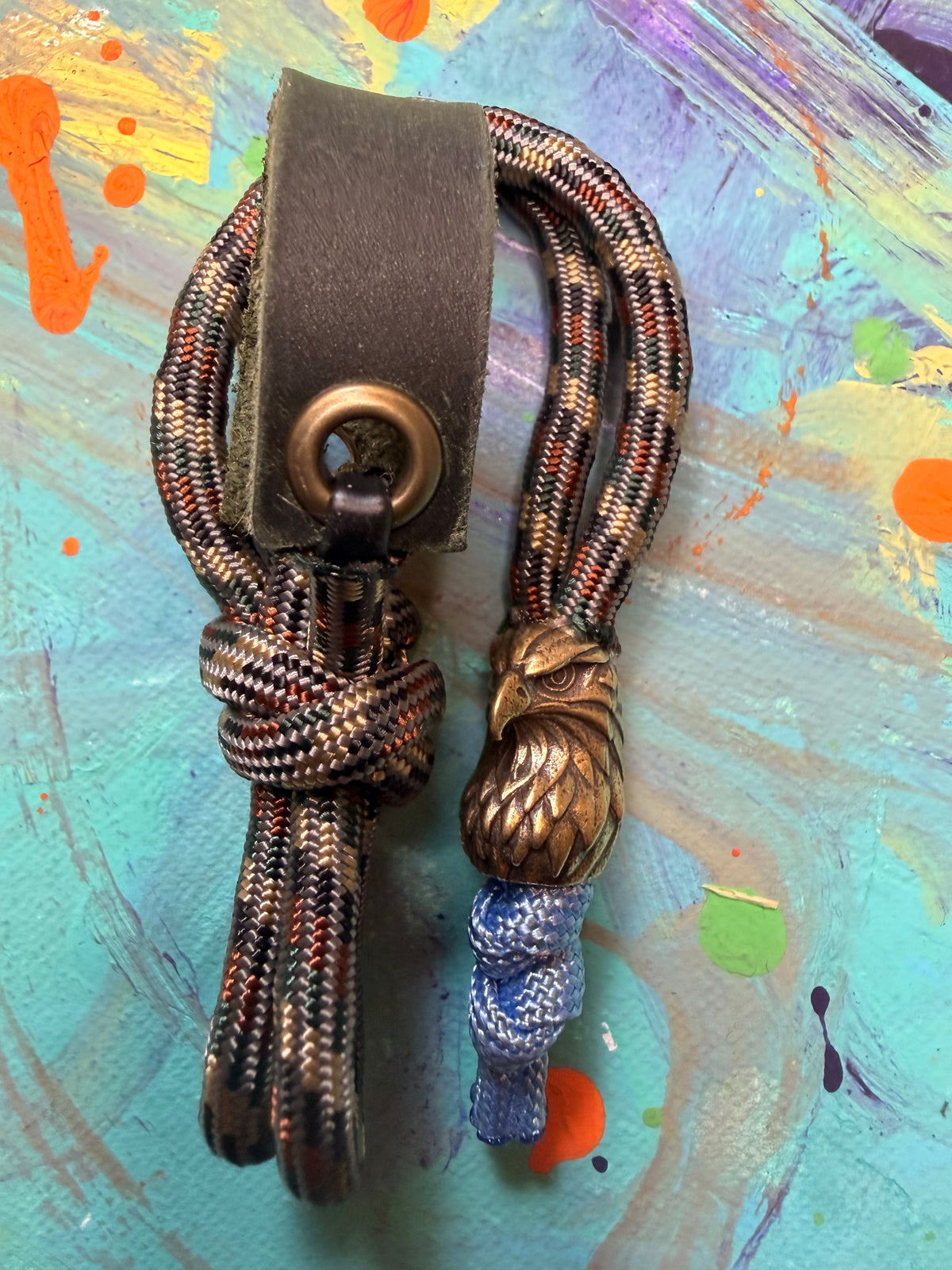 Dark Camo Paracord EDC - Frameless Slingshot w/ Eagle - Green Leather