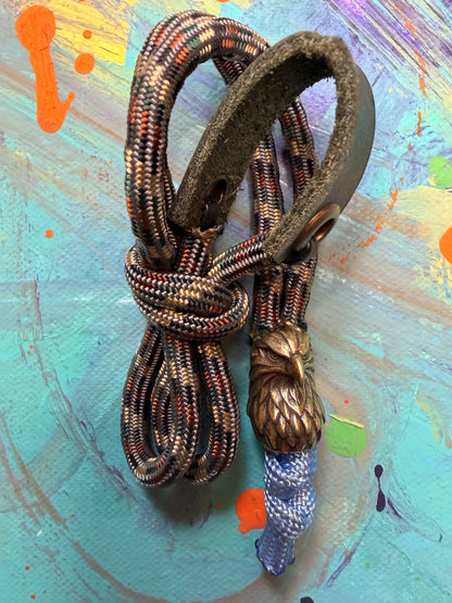 Dark Camo Paracord EDC - Frameless Slingshot w/ Eagle - Green Leather