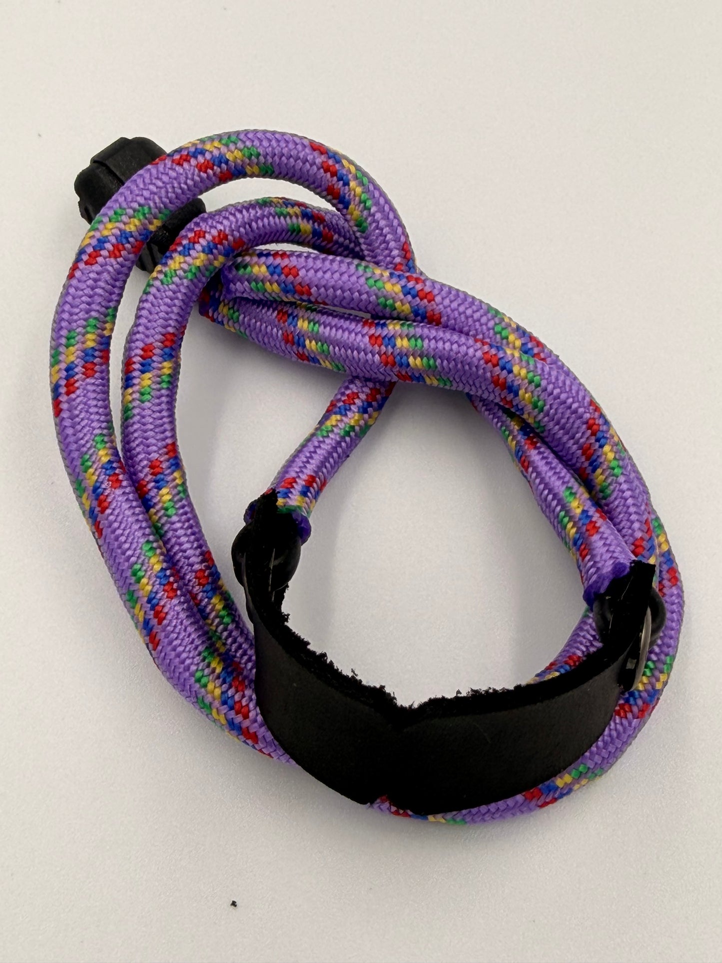 Purple Multicolor Paracord Bracelet - EDC Frameless Slingshot - Black Leather