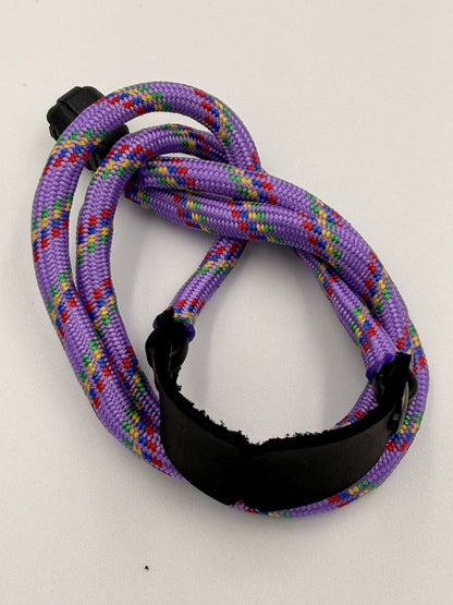 Purple Multicolor Paracord Bracelet - EDC Frameless Slingshot - Black Leather
