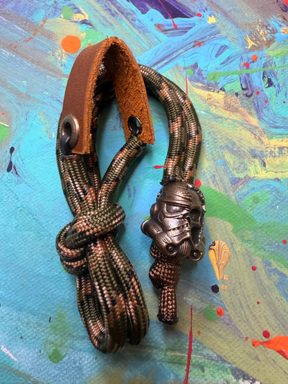 Green Camo Paracord EDC - Frameless Slingshot w/ Storm Trooper Charm - Genuine Leather