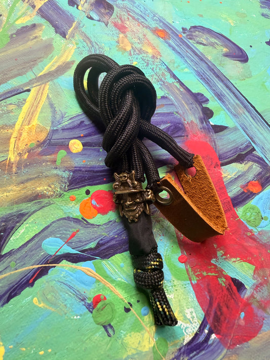 Black Paracord EDC - Frameless Slingshot Warrior Charm - Genuine Leather
