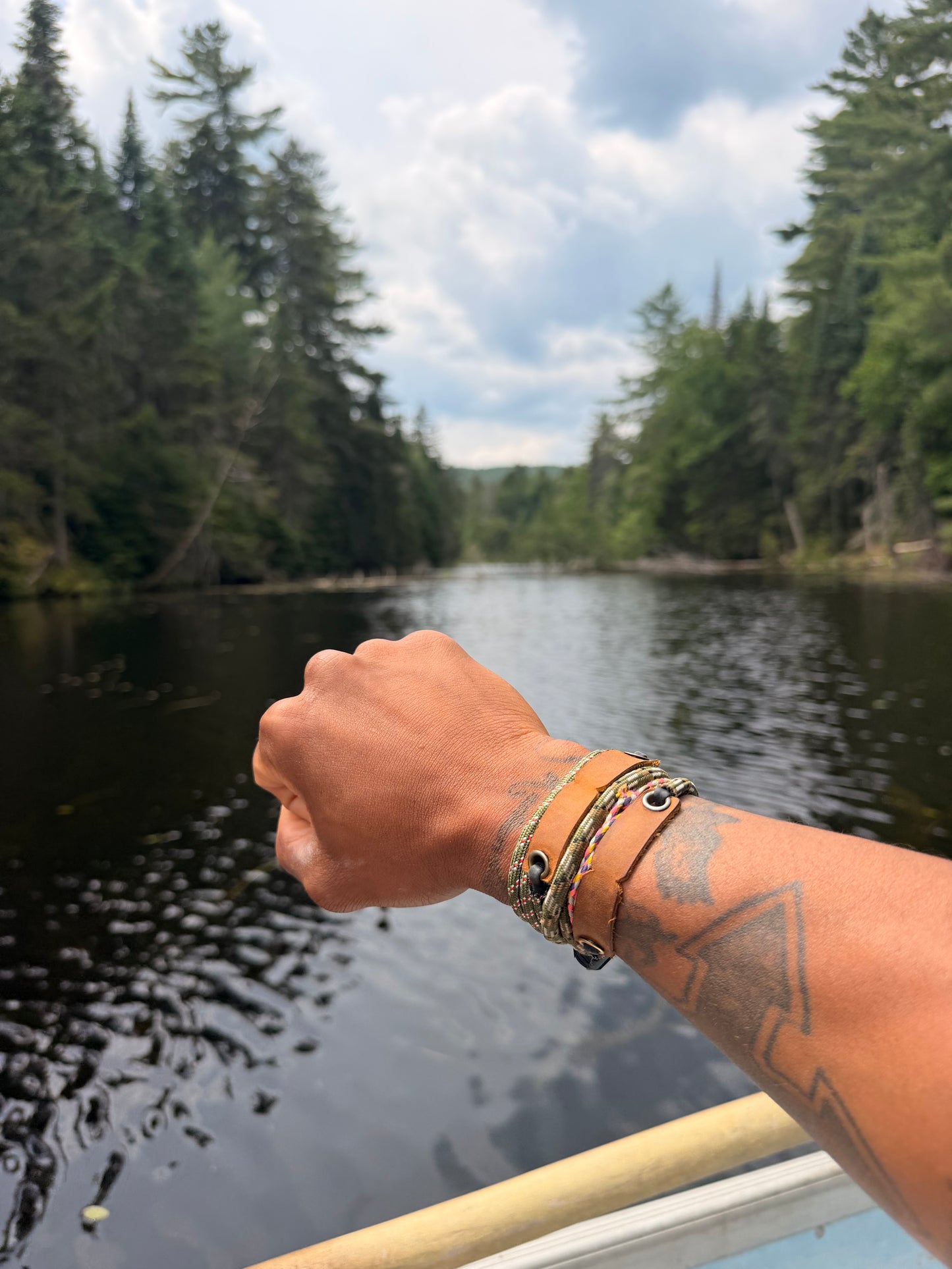 Tan & Green Paracord Bracelet - EDC Frameless Slingshot - Genuine Leather