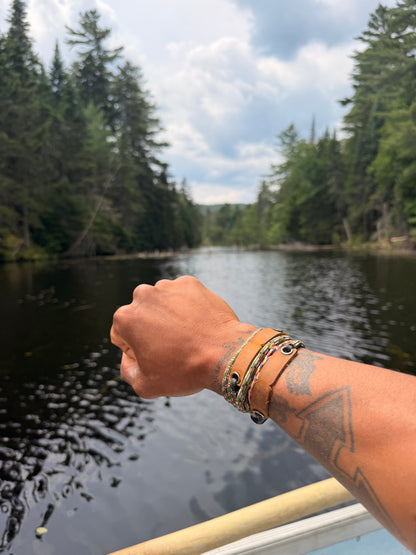 Tan & Green Paracord Bracelet - EDC Frameless Slingshot - Genuine Leather