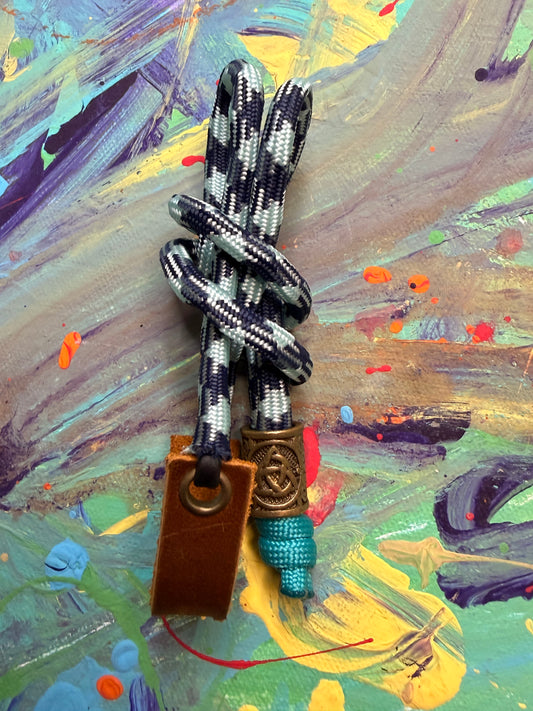 Light Blue & Navy Paracord EDC - Frameless Slingshot w/ Nordic Charm - Genuine Leather
