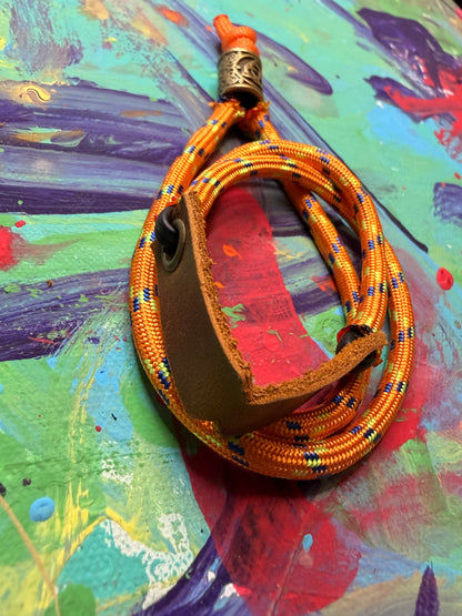 Neon Orange Paracord EDC - Frameless Slingshot Nordic Charm - Genuine Leather