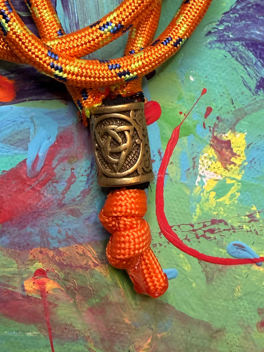 Neon Orange Paracord EDC - Frameless Slingshot Nordic Charm - Genuine Leather