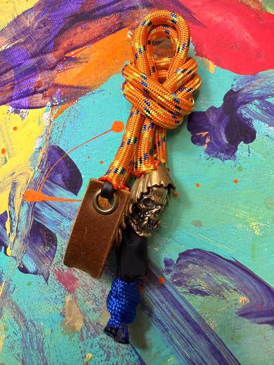 Neon Orange Paracord EDC - Frameless Slingshot Skull Charm - Genuine Leather