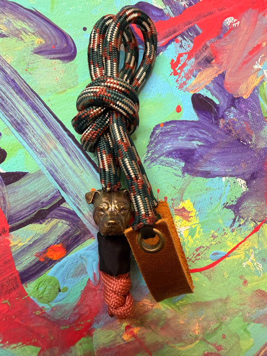 Forest Green Camo Paracord EDC - Frameless Slingshot w/ Dog Charm - Genuine Leather