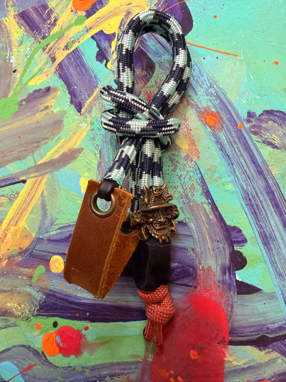 Blue & Light Blue Paracord EDC - Frameless Slingshot Warrior Charm - Genuine Leather