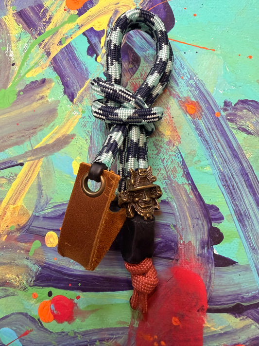 Blue & Light Blue Paracord EDC - Frameless Slingshot Warrior Charm - Genuine Leather